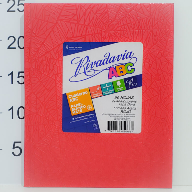Cuaderno Tapa Dura Abc Rivadavia X50 Hojas Cuadriculadas Rojo