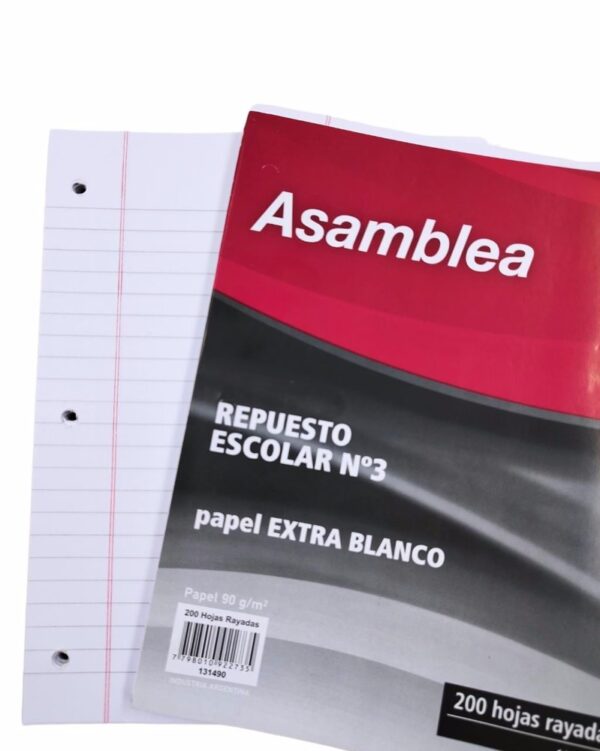 REPUESTO HOJA ASAMBLEA NO.3 200HOJA RAYADA Medidas(cm): 19*24CM