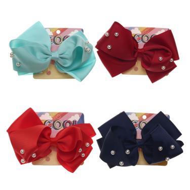 Hebilla Francesa Moño Doble Con Perlas Escolar X1pcs