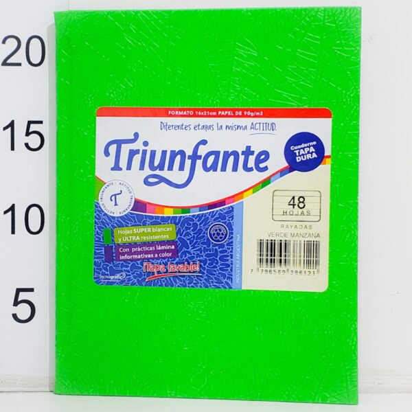 Cuaderno T/d Triunfante Forrado 16x21cm 48hoja Rayadas VERDE MANZANA