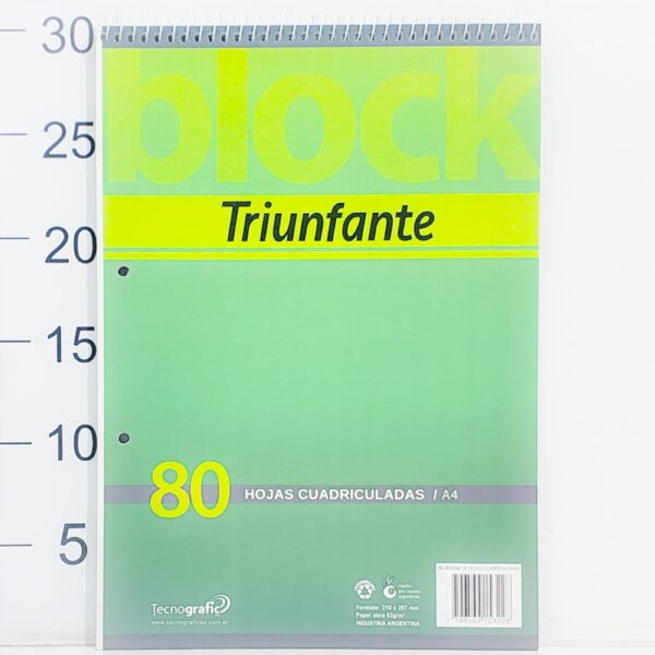 Block C/espiral TRIUNFANTE A4 CUADRICULADAS 80HOJA