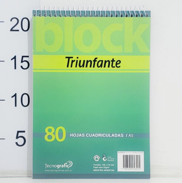 Block C/espiral TRIUNFANTE A5 CUADRICULADAS 80HOJA