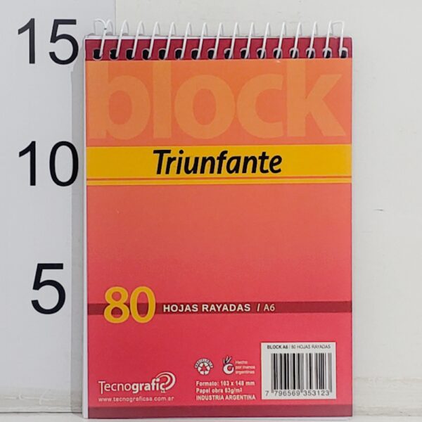 Block C/espiral TRIUNFANTE A6 RAYADAS 80HOJA