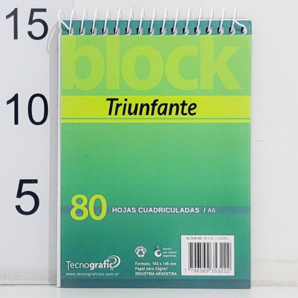 Block C/espiral TRIUNFANTE A6 CUADRICULADAS 80HOJA