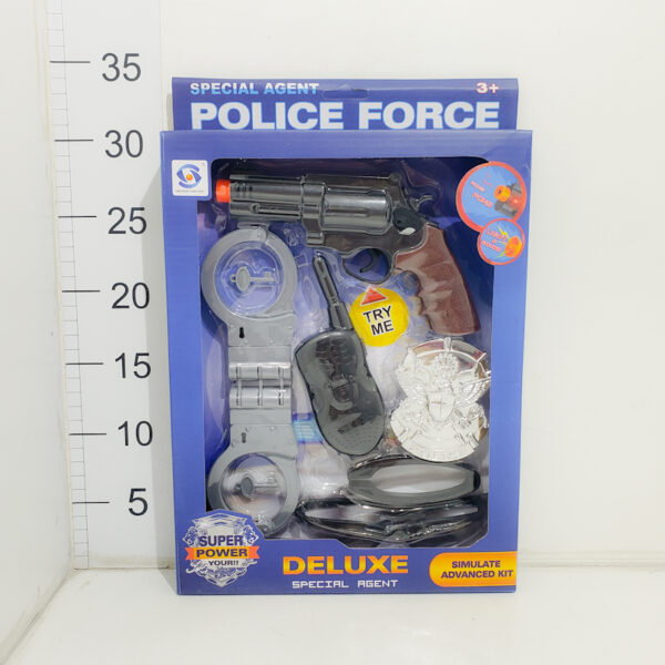 Set De Policia Con Arma, Esposas Y Placa En Caja Visora