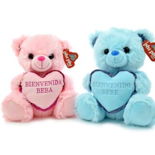 OSO ROSA Y CELESTE CON CORAZON BIENVENIDA