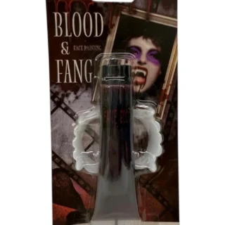 Dientes de vampiro + sangre falsa