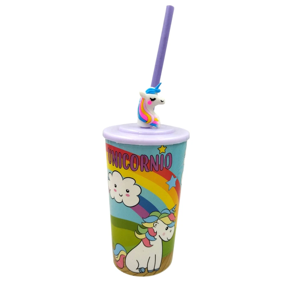 VASO UNICORNIO C/ TAPA Y SORBETE