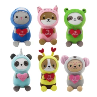 ANIMALES DISFRAZADOS C/ CORAZON 26CM 6 MODELOS