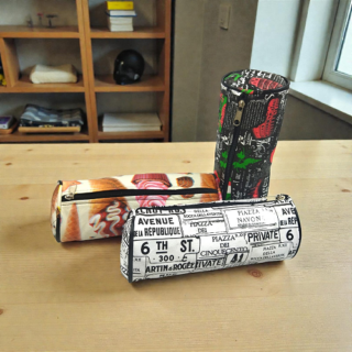 Cartuchera cuerina estampada con cierre