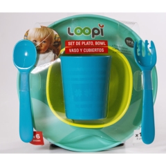 SET PLATO BOWL CUBIERTOS Y VASO