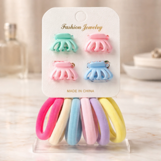 Set de 4 broche y 6 colita de pelo