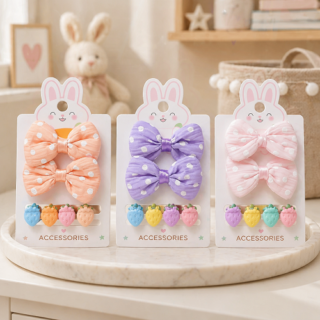 Set de 4 broche + 2 colita de pelo c/moño