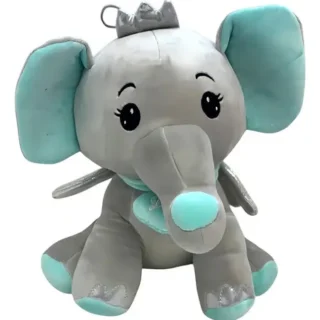 ELEFANTE CORONA DETALLES VERDE Y ROSA 30 CM