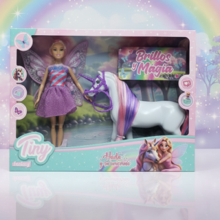 Muñeca hada c/unicornio TINY caja 42x32cm