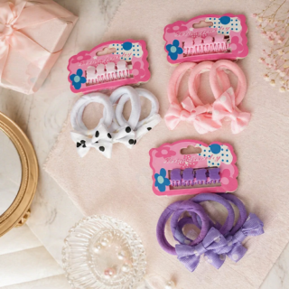 Set de 4 broche mini + 3 colita de pelo c/moño